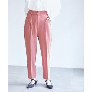 パンツ スラックス ベルト付きハイウエストテーパードパンツ