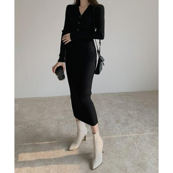 ワンピース 柔らかリブカーヴィーワンピース