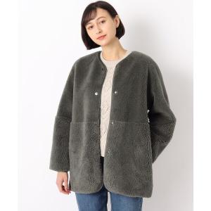 ノーカラーコート コート ウール混ボアコート レディース