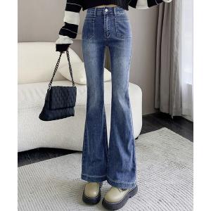 ジーンズ デニム デニムパンツ レディース ブーツカット風きれいめフレアデニムパンツ ストレッチ 「大きいサイズ有」 レディース