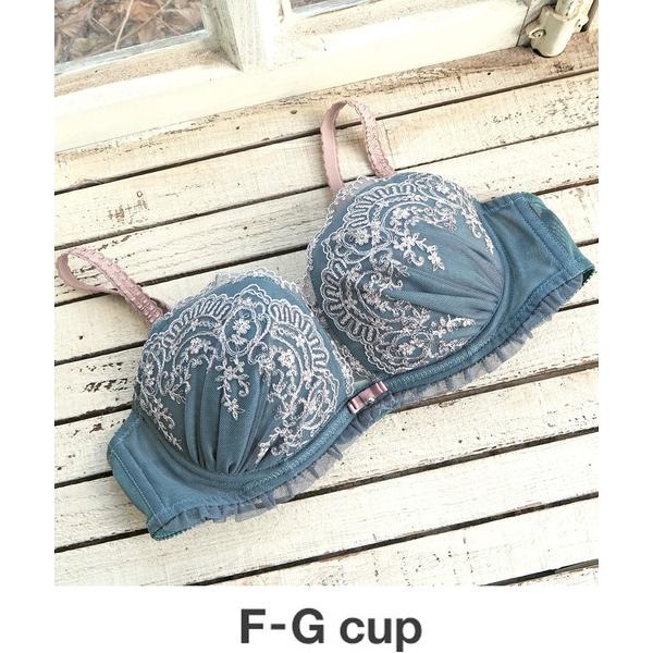 ブラジャー AMPHI「脇すっきり寄せる」アンティーク調×エンブロイダリーレース　ブラジャー　F-G...