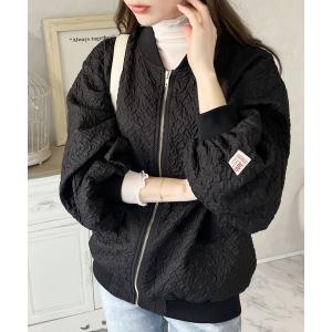 ブルゾン アウター 「JaVaジャバ コラボ」大人の上品。エンボス加工ジップブルゾン レディース