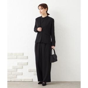 レディース 「喪服・礼服・WEB限定」Vネックノーカラージャケット・プチハイネックブラウス・ワイドパンツ 3点セット ブラックフォーマルアンサンブル｜zozo