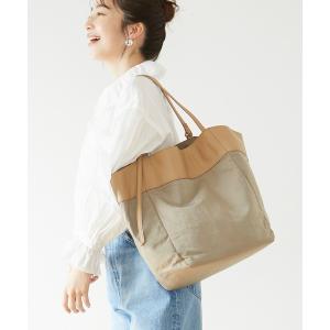 トートバッグ ナイロン×フェイクレザー スリムハンドル ソフト バッグ