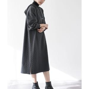 ワンピース ケーブル柄パーカーワンピース