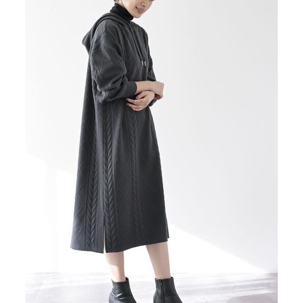 ワンピース ケーブル柄パーカーワンピース