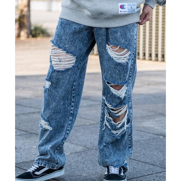 ジーンズ 「CavariA/キャバリア」ダメージワイドデニムパンツ メンズ レディース