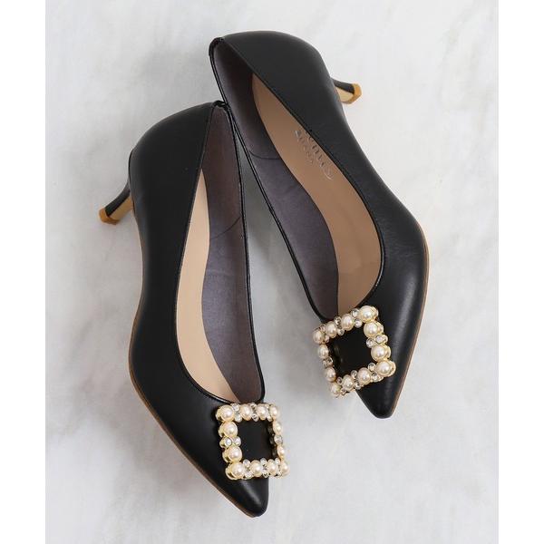 パンプス パールビジューバックルパンプス