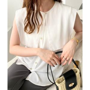 シャツ ブラウス シフォンジョーゼットラッフルカラー取り外しノースリーブブラウス