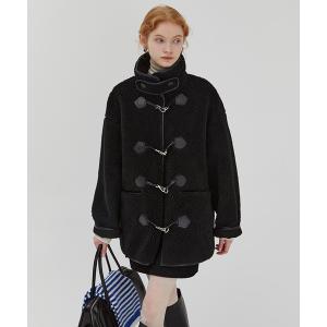 コート ダッフルコート レザーパイピングスタンドカラーボアジャケット