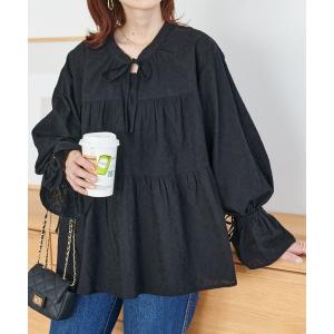 シャツ ブラウス 生地ジャガードティアードブラウス