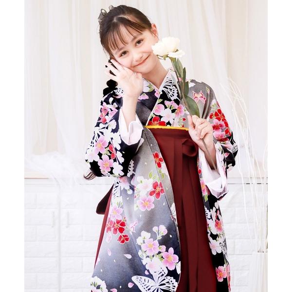 着物 ガールズ 簡易袴 5点セット ( 二尺袖 + 帯 + 袴 + 襦袢+ 腰紐 ) キッズ 子供 ...