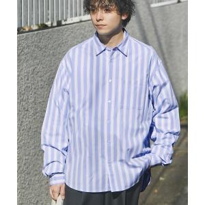 シャツ ブラウス ボールドストライプ リラックスルーズレギュラーカラーブロードシャツ