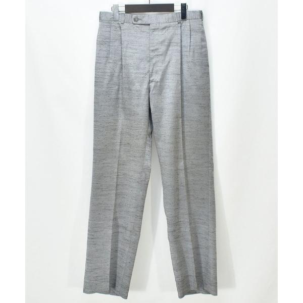 スラックス 「ヴィンテージ古着」シルバーカラー カスリ  スラックス パンツ メンズ レディース
