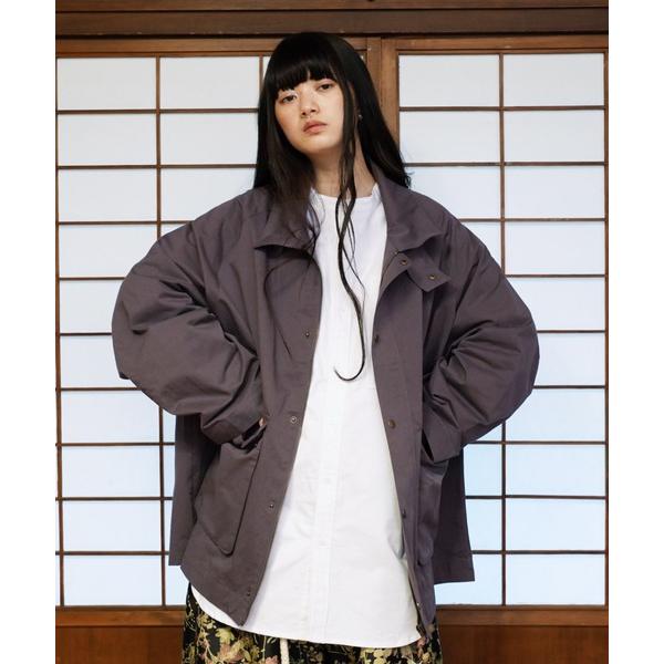 ブルゾン アウター オーバーサイズ ミドル丈 スタンドカラー ラグランスリーブ ハンティングジャケッ...