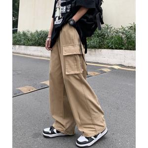 ワイドパンツ カーゴパンツ ルーズシルエット 裾ドローコード ワイドストレートイージーカーゴパンツ メンズ レディース