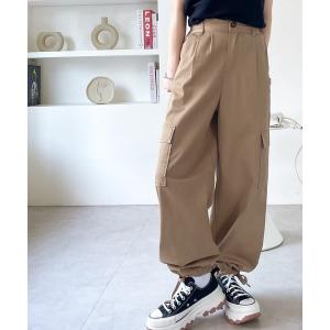 パンツ カーゴパンツ 《JaVaジャバ コラボ》女っぽワークテイスト。綿100％裾ドロスト2wayワークパンツ