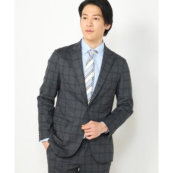 ジャケット テーラードジャケット T/Rポンチジャージ素材 ウィンドウペン柄ジャケット メンズ