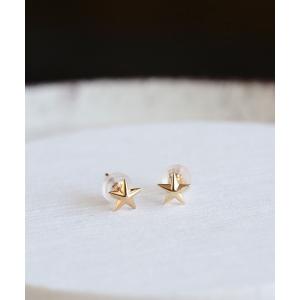ピアス K10 イエローゴールド 星と月のピアス「queite」 レディース