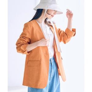 ジャケット ノーカラージャケット 美easyリネンライクノーカラーVネックジャケット