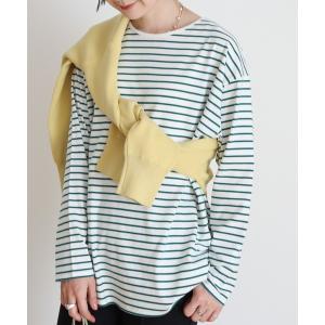 tシャツ Tシャツ クルーネックボーダーロングプルオーバー