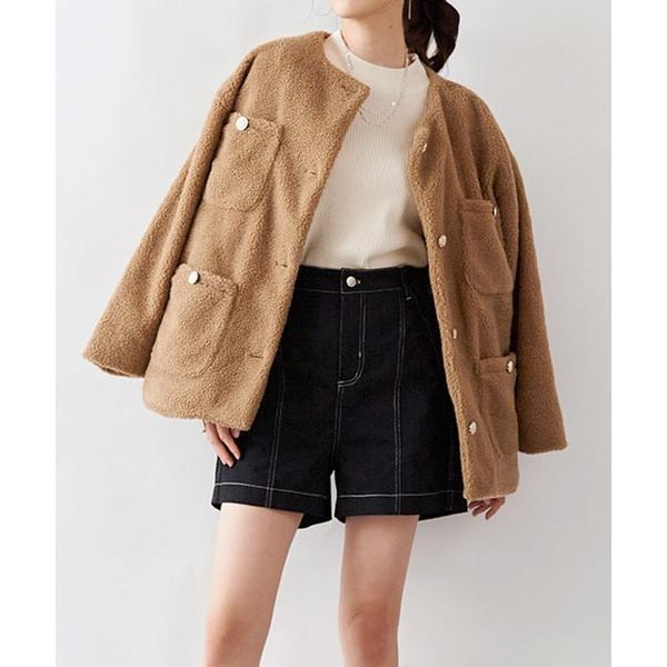 ピーコート pコート 金ボタンボアノーカラーコート レディース