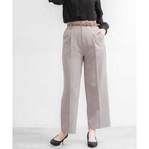 スラックス パンツ ベルト付ストレートパンツ レディース