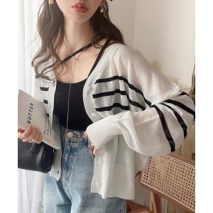 カーディガン 「JaVaジャバ コラボ」羽織＆持ち運びに便利！2wayシアーボーダーカーディガン レディース