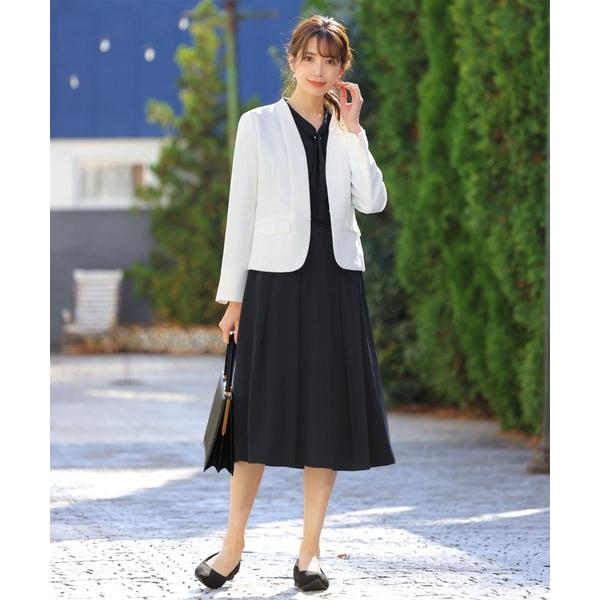 セットアップ 「3点セット」カラーレスペプラムジャケット キーネックジャケット ボウタイフレアワンピ...