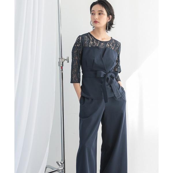 パンツドレス 「Callarus」デザインレースブラウス＋ワイドパンツセットアップ