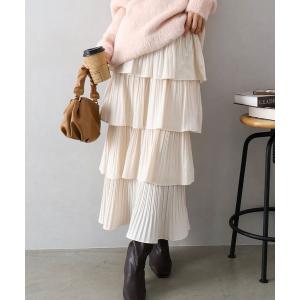 スカート プリーツティアードフリルロングスカート