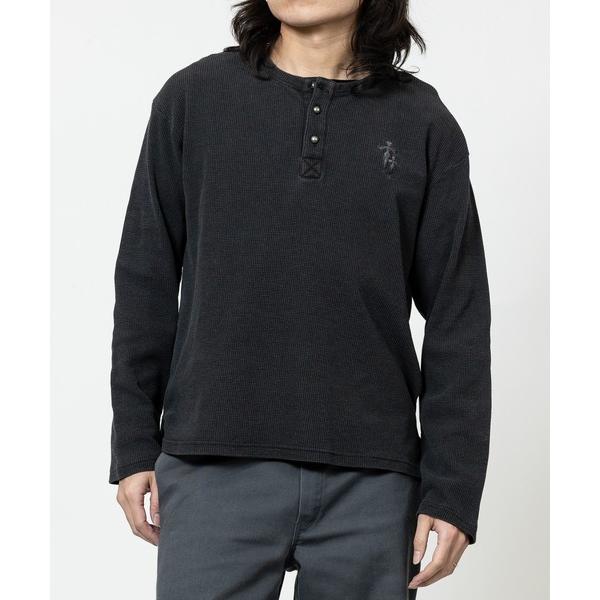 tシャツ 「13」ワンポイント刺繍 ヘンリーネック ピグメントワッフルロンT メンズ レディース