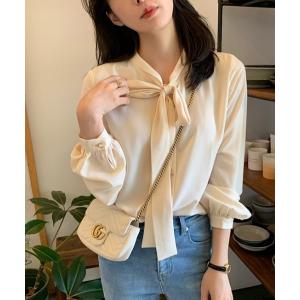 シャツ ブラウス リボンシフォンシャツ