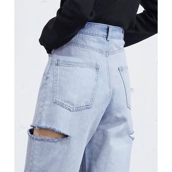 ジーンズ デニム デニムパンツ 「2サイズ展開」サイドダメージデニムパンツ レディース