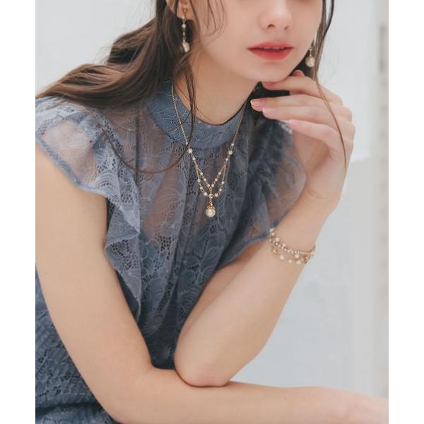 ネックレス パールチャーム付きチェーンネックレス レディース