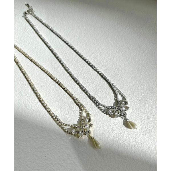 ネックレス パールチャーム付きビジューネックレス レディース