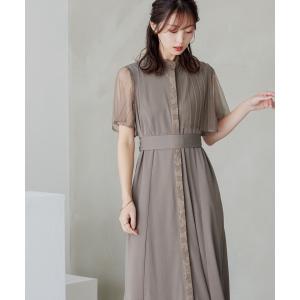 ドレス プリーツスリーブジャガード切り替えワンピ...の商品画像