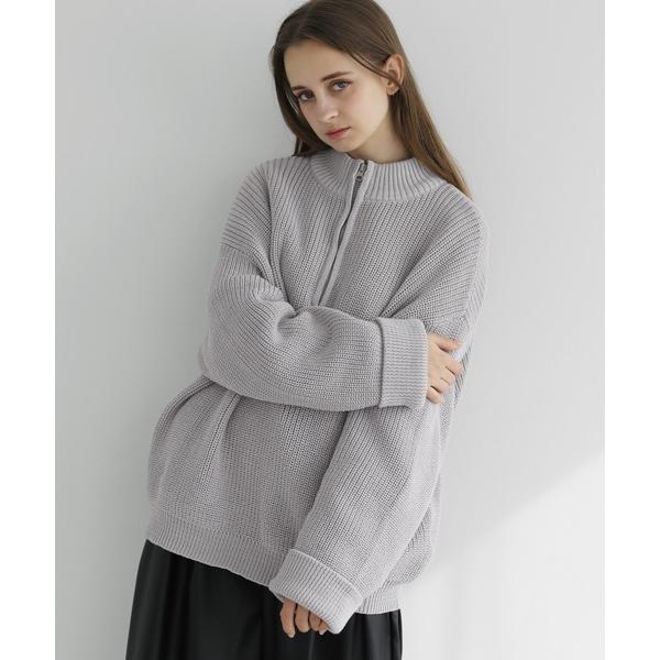 セーター ニット ロールスリーブビッグシルエットハーフジップニット メンズ レディース