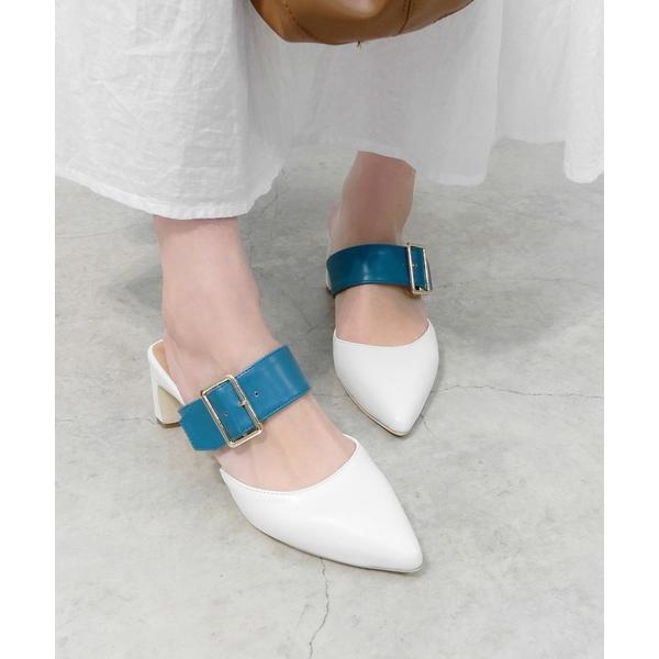 パンプス チャンキーベルトポインテッドミュール