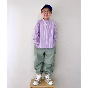 シャツ ブラウス マルチストライプバンドカラーシャツ