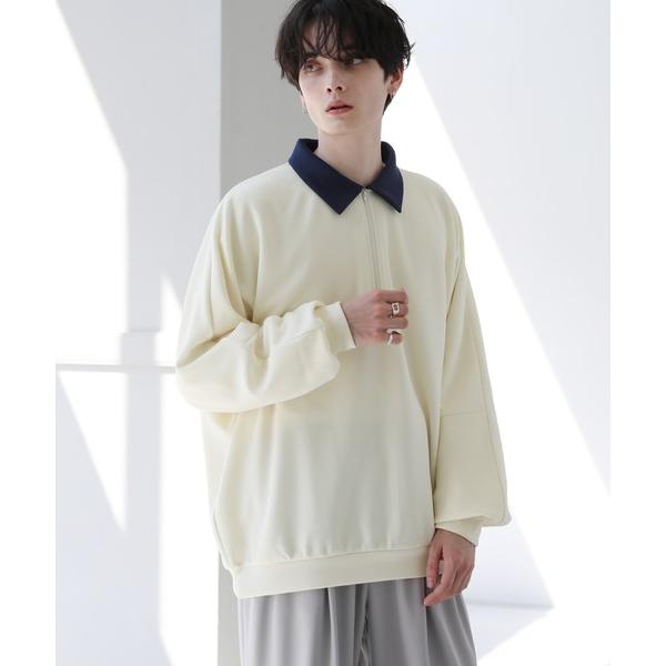 トレーナー スウェット ドルマン襟配色ハーフジップポンチ/フェイクスウェードプルオーバー メンズ レ...