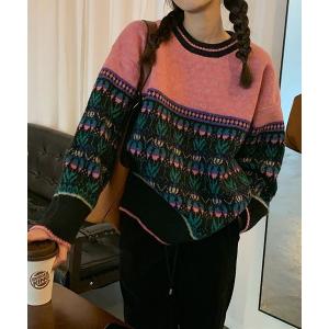 ニット セーター ジャガードレトロニット レディース