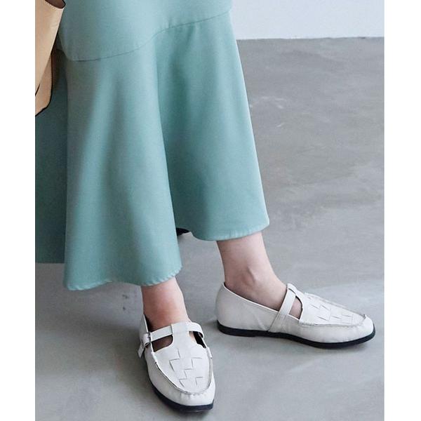 ローファー 編み込みTストラップローファー レディース