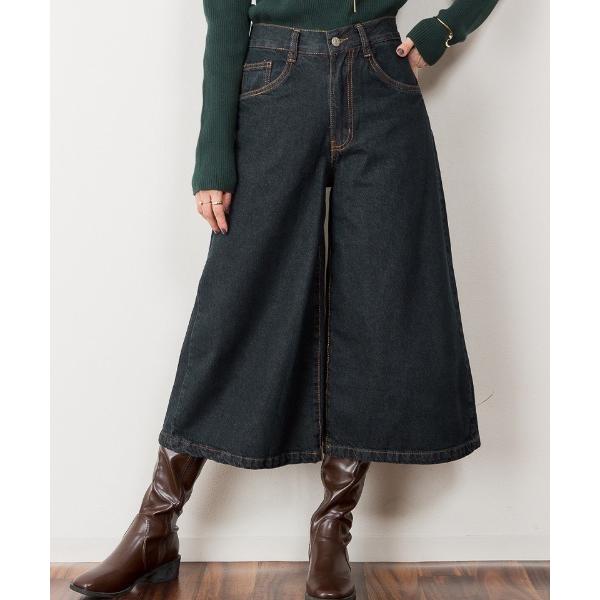 ワイドパンツ ジーンズ デニム デニムパンツ atONE ミモレ丈ワイドパンツ レディース