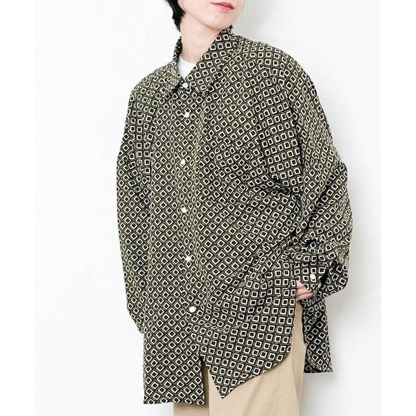 シャツ ポリ総柄プリント(A柄) ドロップショルダー LSシャツ レディース メンズ メンズ レディ...