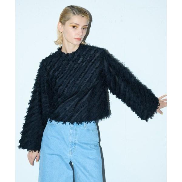 ブラウス シャツ バイアスカットジャカードハイネックプルオーバー レディース