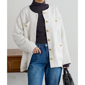 ❤ポケット付き❤ラグランスリーブノーカラージャケット【symphony 】 DAY CLOSET ジャケット ノーカラージャケット レディース 金釦ラグラン