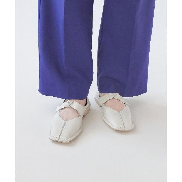 バレエシューズ パンプス スクエアステッチリボンフラットシューズ
