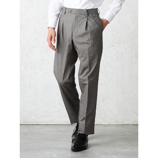 スラックス コットンリネン混　シャンブレーワンタックパンツ　グレー/ネイビー メンズ