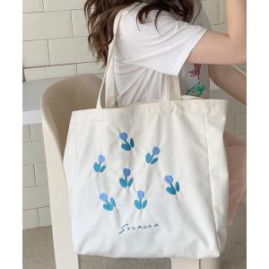 トートバッグ フラワー刺繍A4トートバッグ レディース